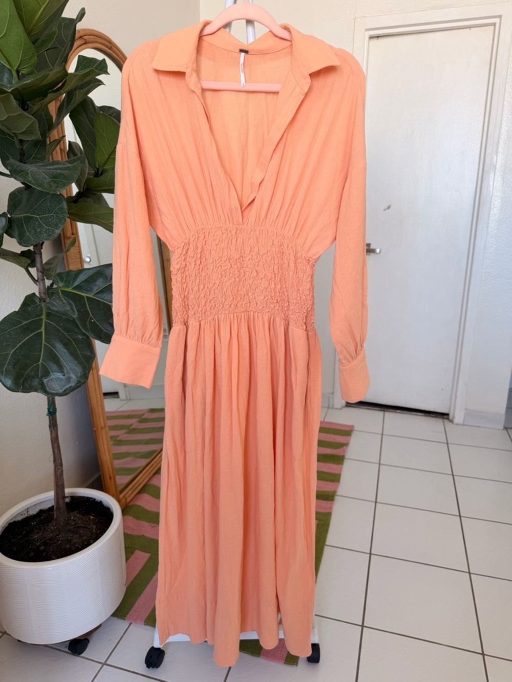 Free People Peach Button-Front Maxi Dress with Shirred Waist - Picture 5 of 14